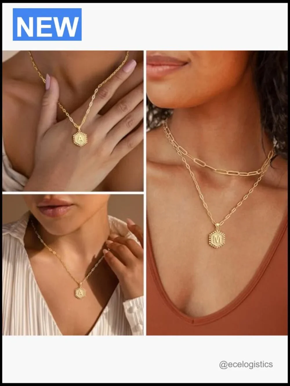 Dainty Initial Pendant Layering Necklace Set 14K Gold Plated Long Chain